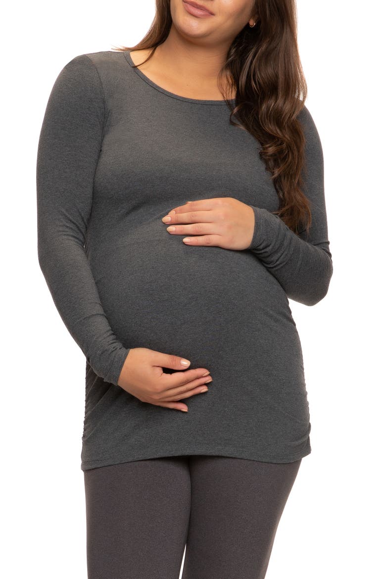 Stretch Cotton & Modal Maternity T-Shirt, Main, color, HEATHERED CHARCOAL