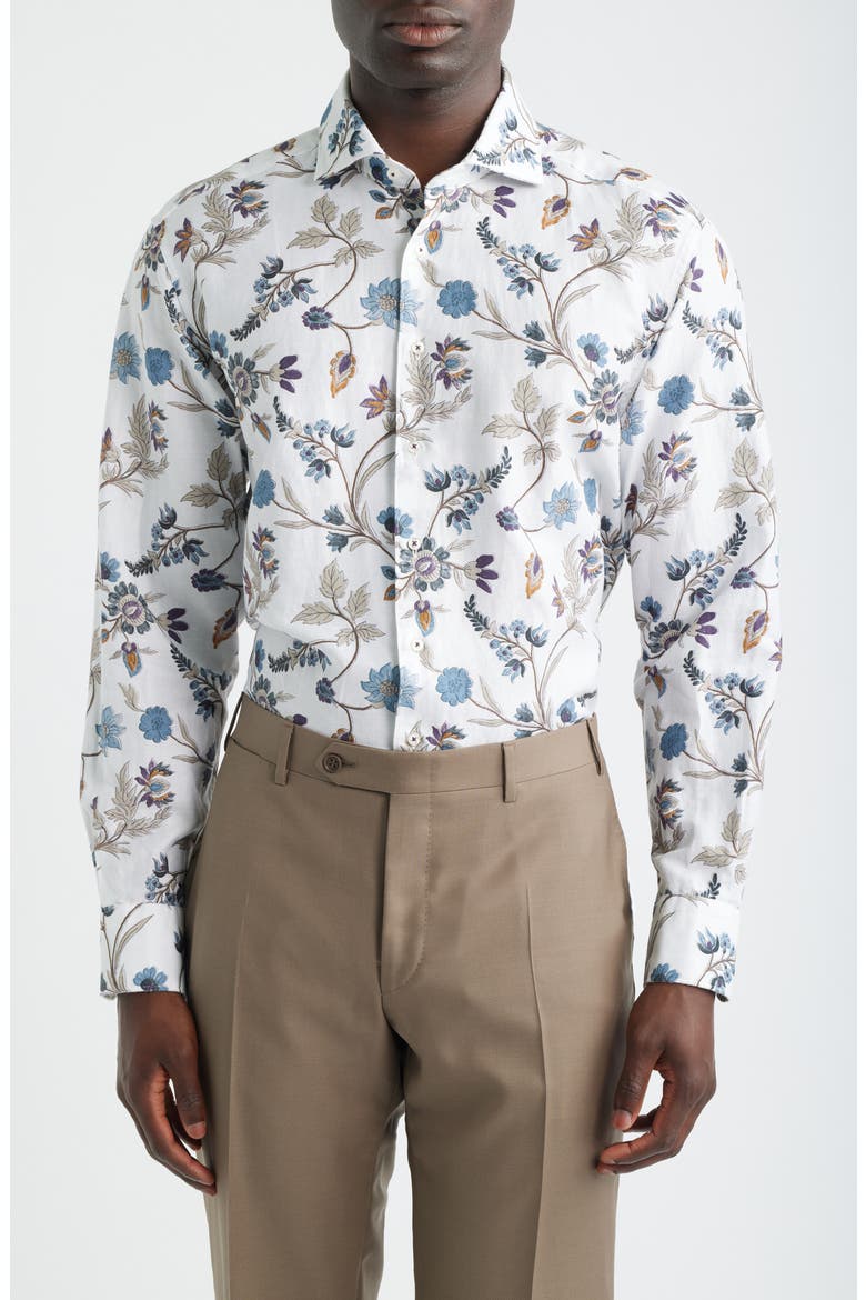 Soft Luxury Modern Fit Print Non-Iron Dress Shirt, Main, color, BEIGE