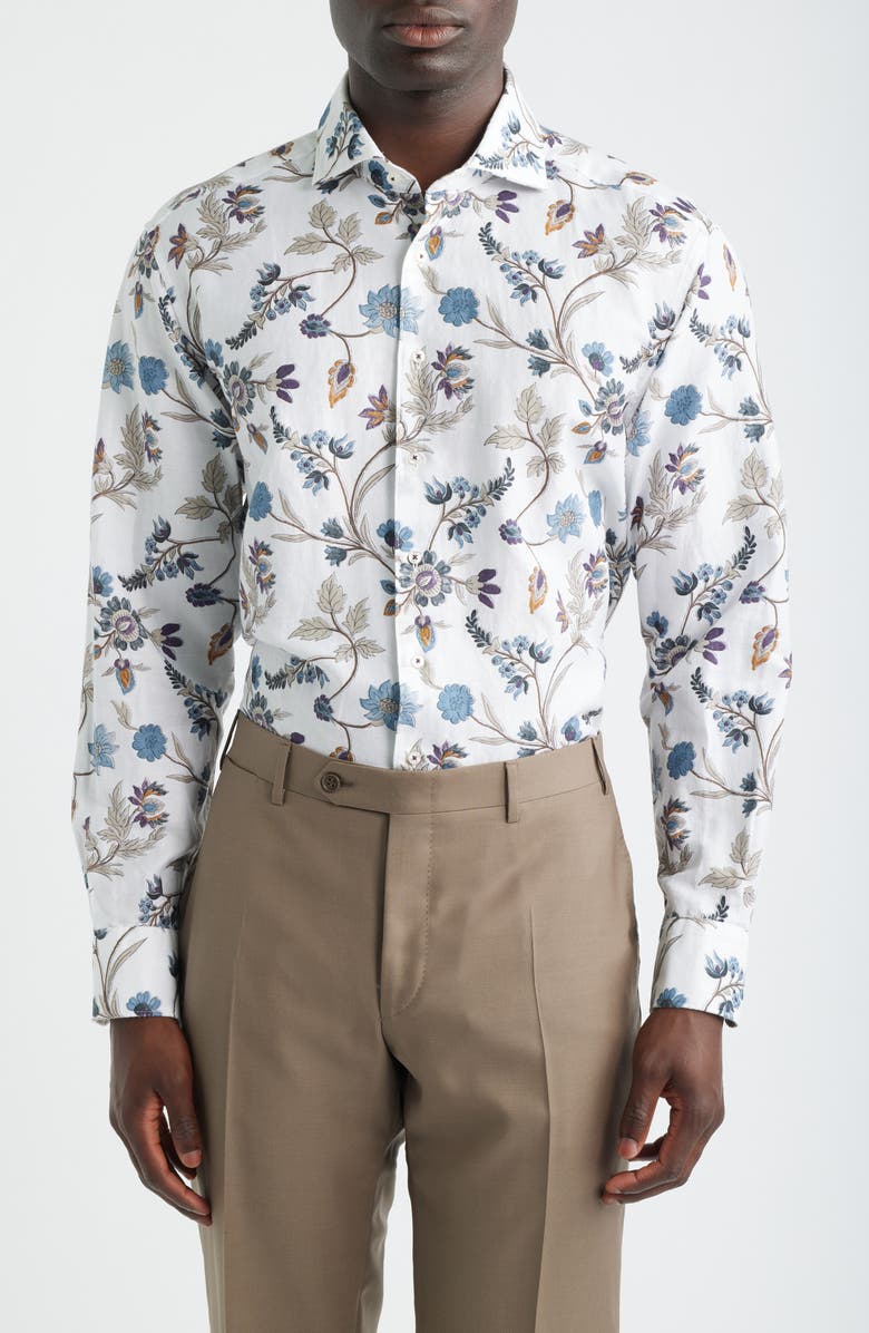 1863 by Eterna Soft Luxury Modern Fit Print Non-Iron Dress Shirt, Main, color, Beige