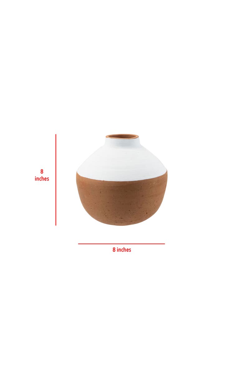 Foreside Home and Garden Wide White Painted Natural Terracotta Decorative Vase, Alternate, color, White