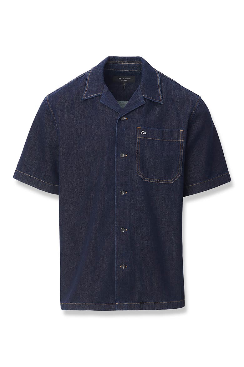 Resort Short Sleeve Denim Button-Up Shirt, Alternate, color, RINSE
