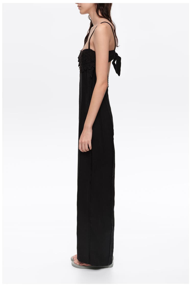 Linen Crochet Neckline Jumpsuit, Alternate, color, BLACK