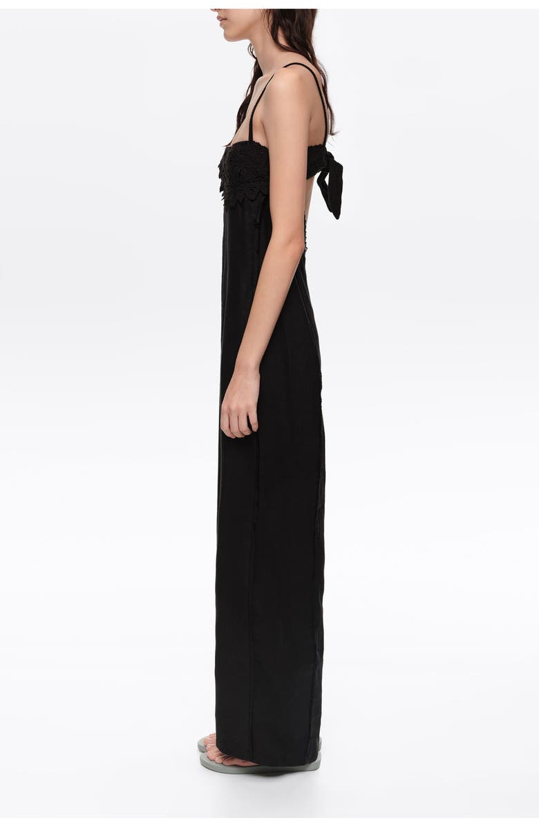 Bimba y Lola Linen Crochet Neckline Jumpsuit, Alternate, color, Black
