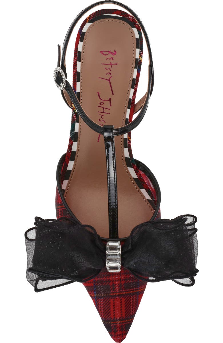 Betsey Johnson Lillyan Pointed Toe Ankle Strap Pump, Alternate, color, Red Plaid