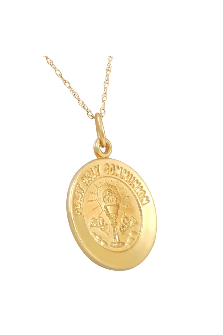 14k Gold First Holy Communion Medal Pendant .5" Tall 1.5 Grams, Alternate, color, Yellow Gold