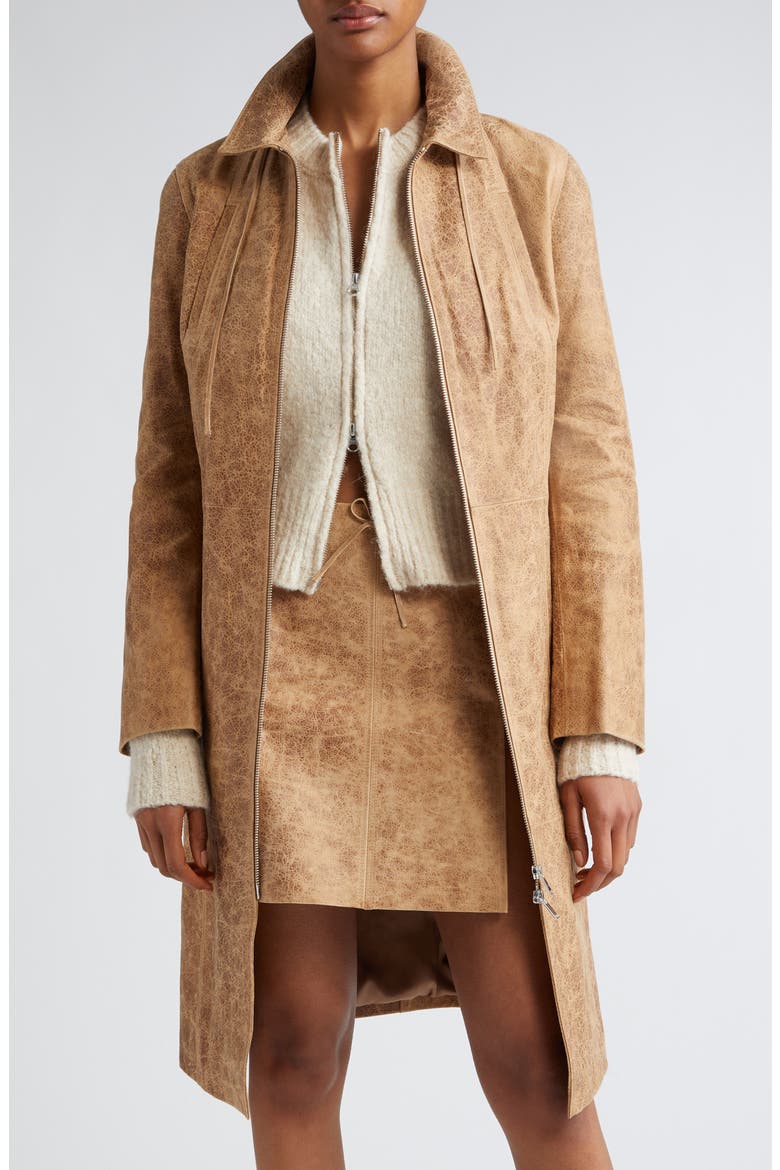 Ginevra Lambskin Leather Coat, Main, color, BEIGE