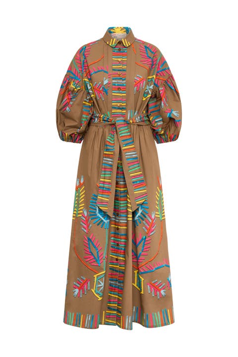 Printed Poplin Dress With Belt