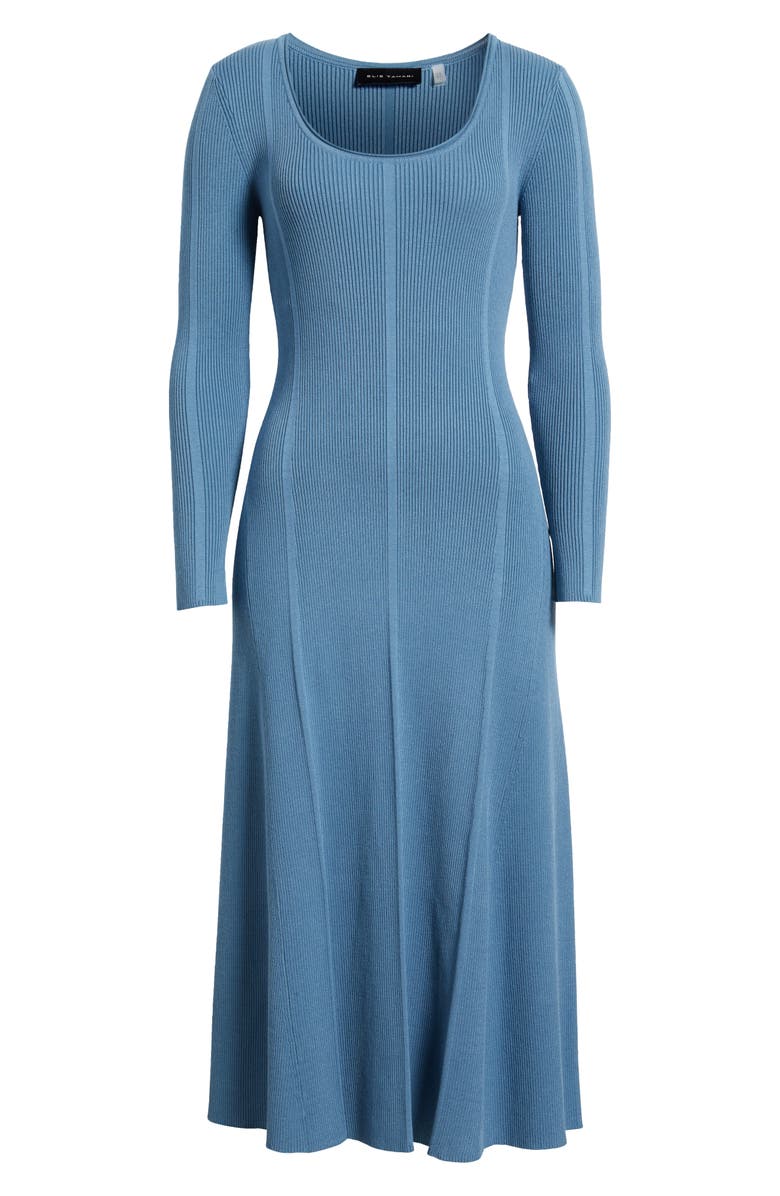 Elie Tahari The Skye Long Sleeve A-Line Dress, Alternate, color, Castle Blue
