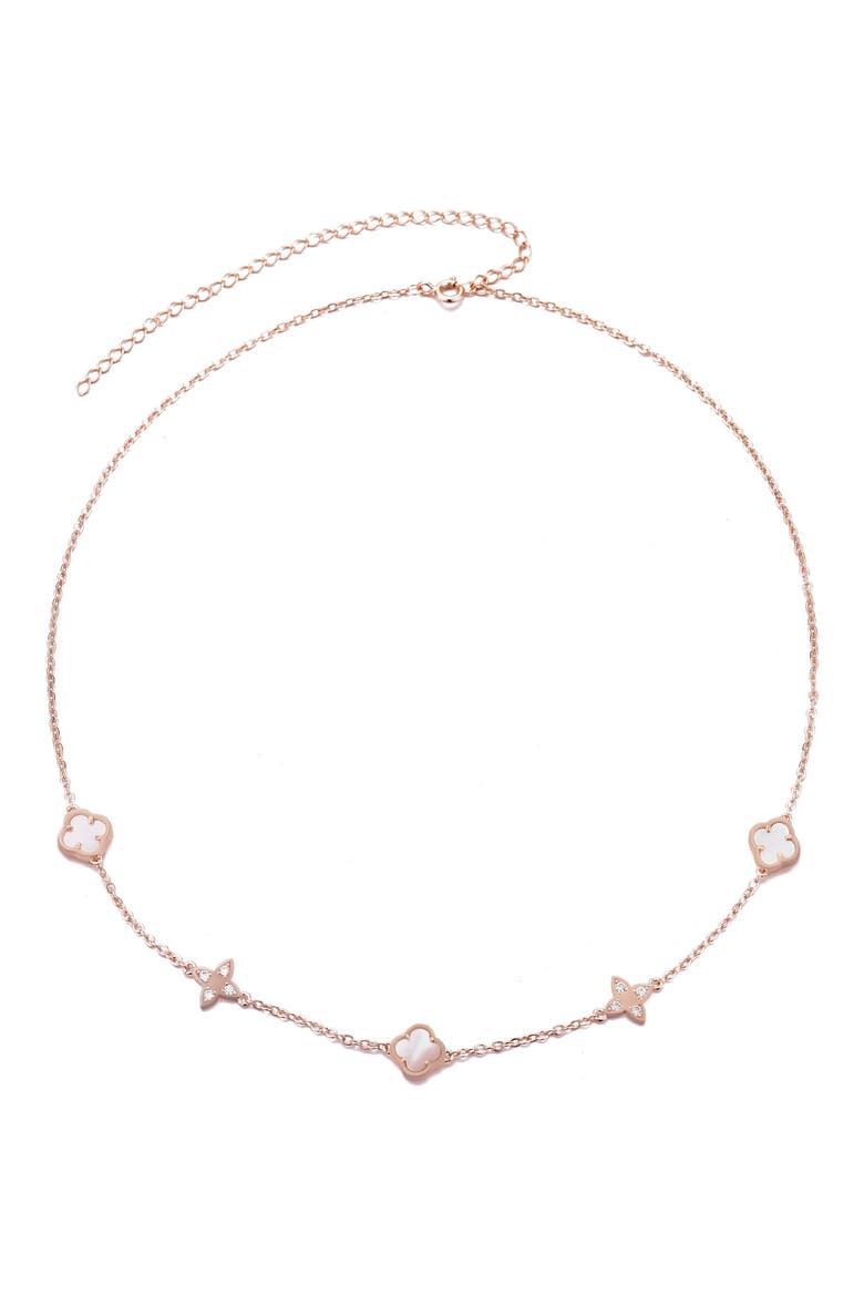 14K Rose Gold Plated Mother-of-Pearl Clover Station Necklace, Alternate, color, PINK/ WHITE
