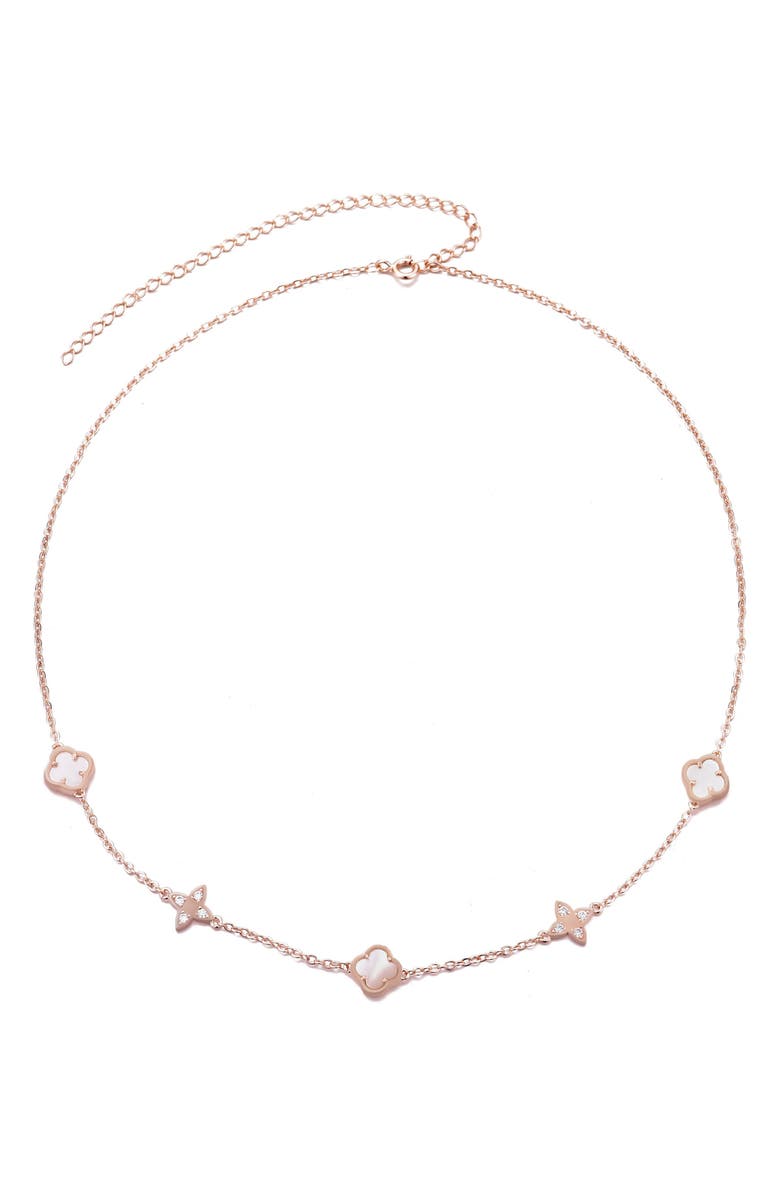Adornia 14K Rose Gold Plated Mother-of-Pearl Clover Station Necklace, Alternate, color, 