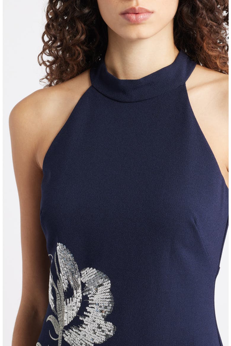 Sequin Crepe Cocktail Dress, Alternate, color, NAVY