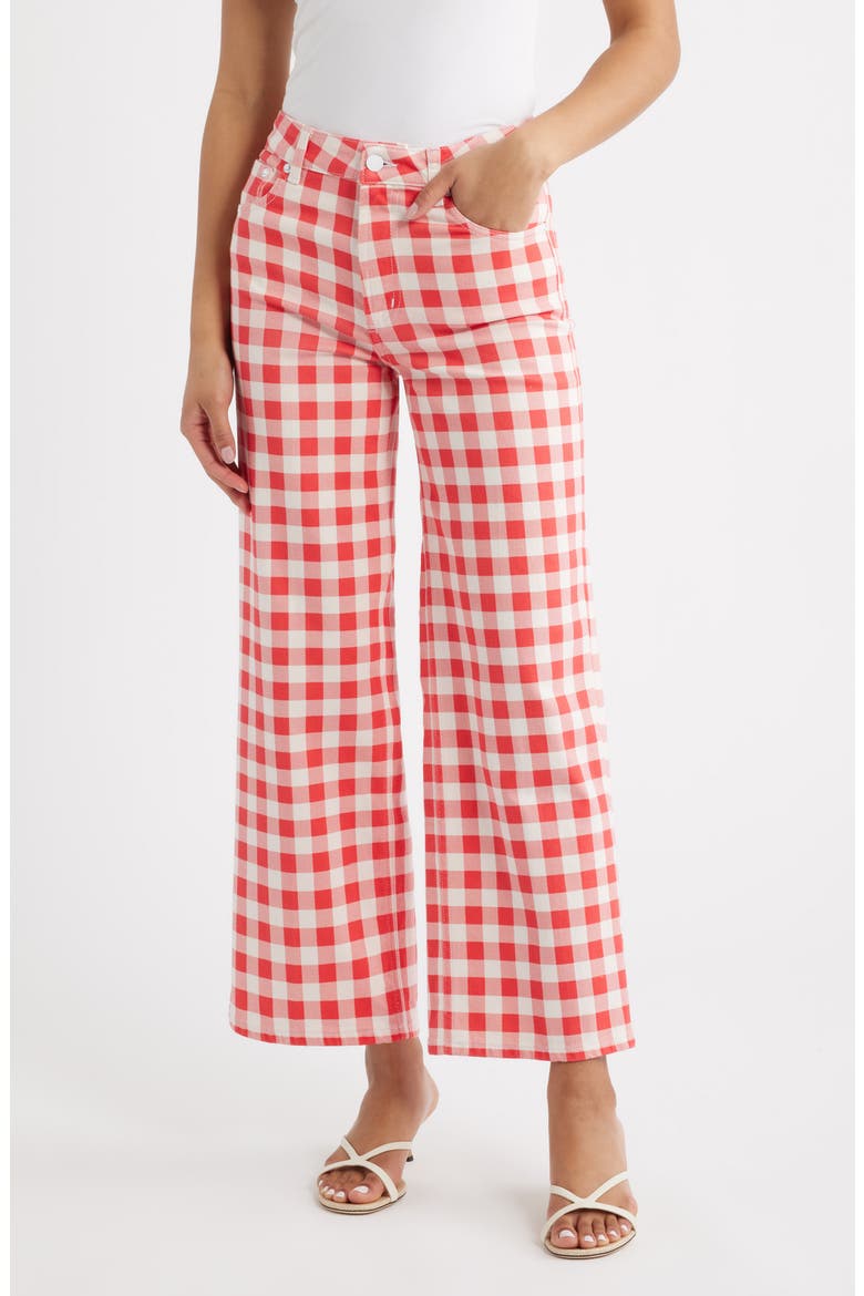 x Giadzy Getty High Waist Crop Wide Leg Jeans, Main, color, TOMATO GINGHAM