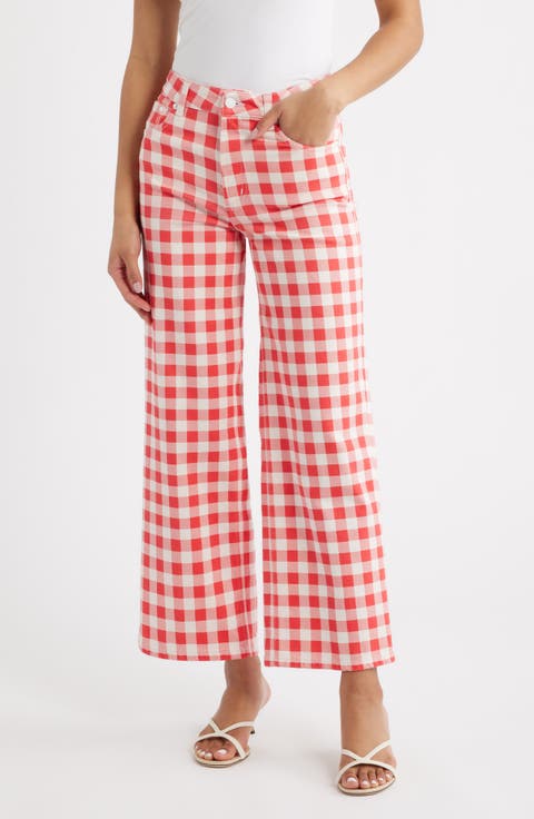 Getty High Waist Crop Wide Leg Jeans (Tomato Gingham)
