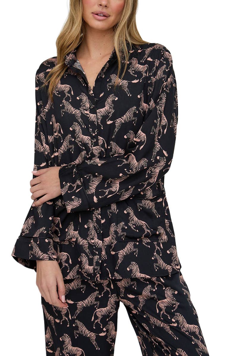 Lily and Lionel London Evie Long Sleeve Print Pajama Set, Alternate, color, Black Zebra Print