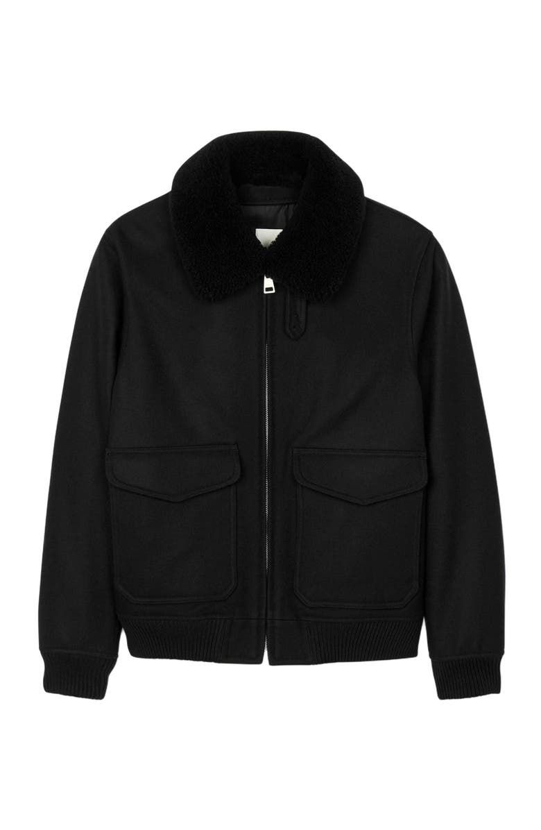 SANDRO Wool aviator jacket with shearling, Alternate, color, Black