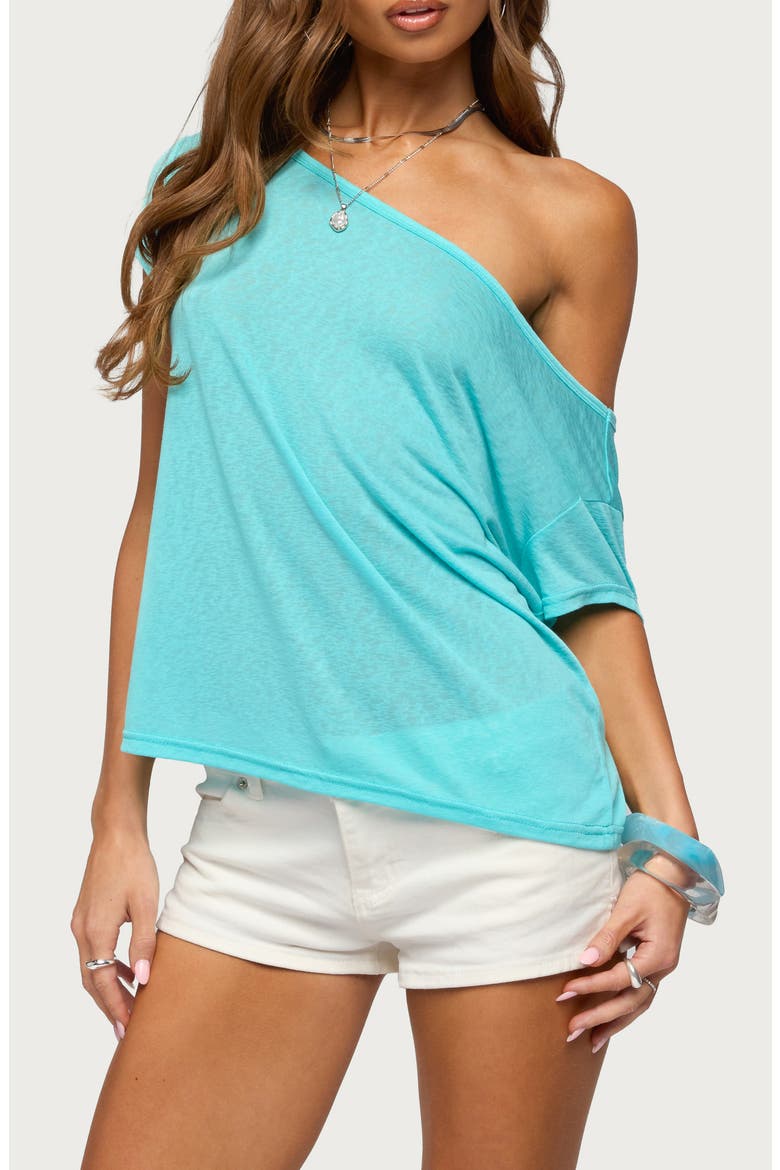 Amora Semisheer One-Shoulder Top, Main, color, TURQUOISE