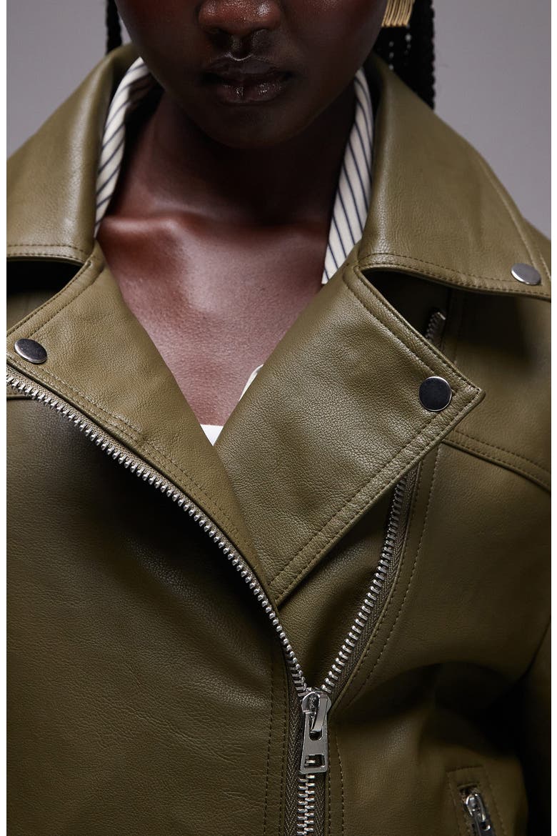 Faux Leather Moto Jacket, Alternate, color, DARK GREEN/ DARK GREEN