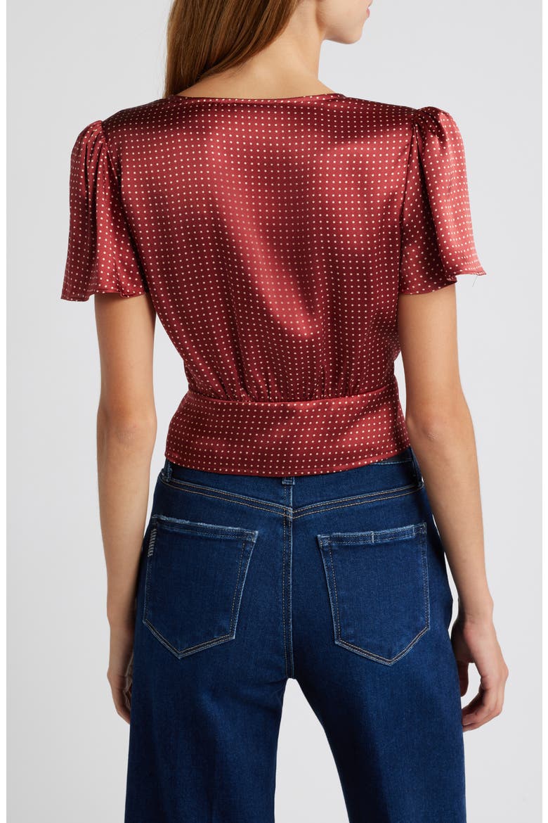Miso Polka Dot Crop Button Front Silk Top, Alternate, color, OXBLDTRAVT