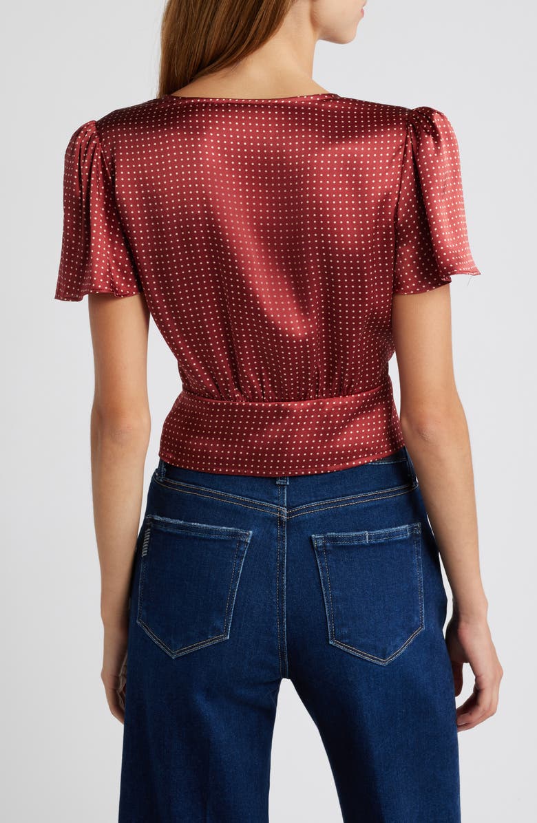 PAIGE Miso Polka Dot Crop Button Front Silk Top, Alternate, color, Oxblood/ Travertine