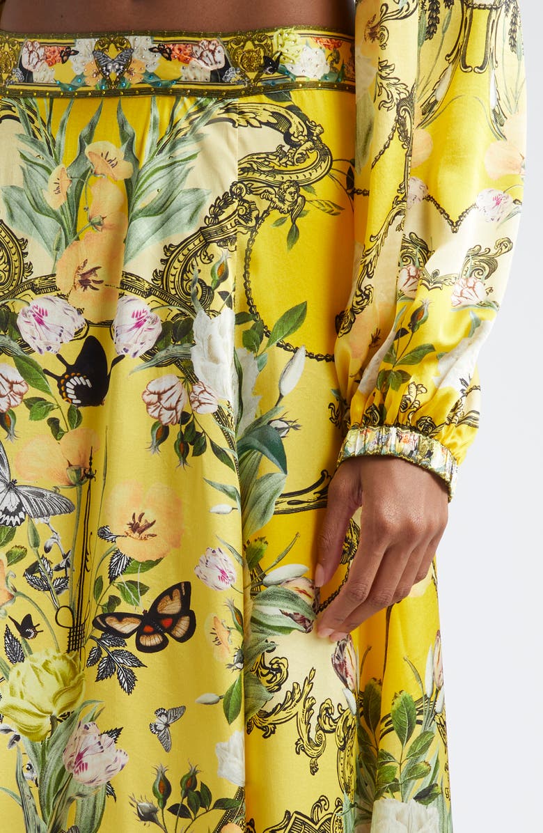 Camilla Paths of Gold Flared Silk Midi Skirt, Alternate, color, 