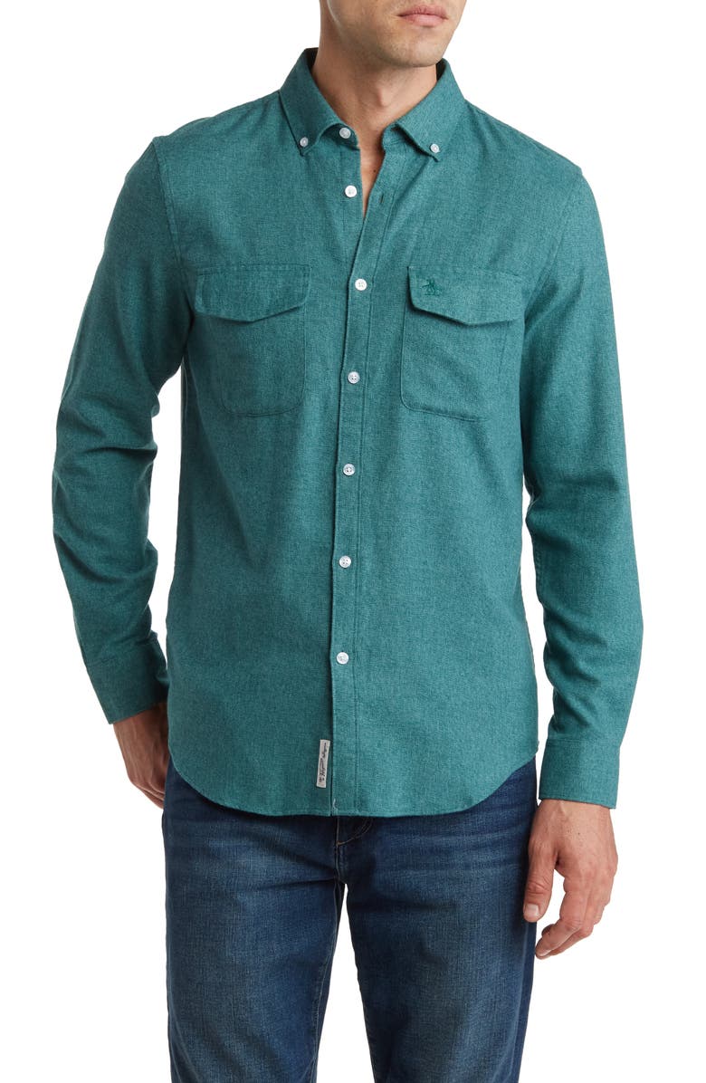 Original Penguin Jasper Chest Flap Pocket Flannel Shirt, Main, color, Oil Blue