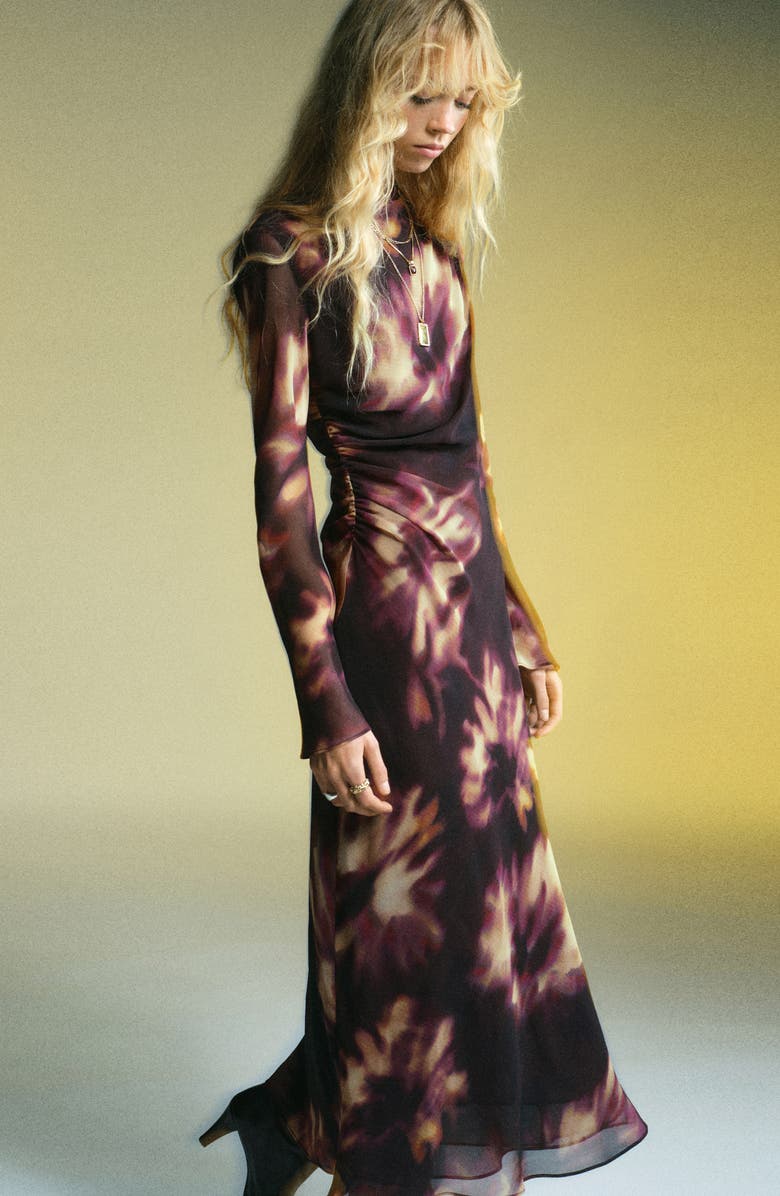 MANGO Long Sleeve Maxi Dress, Alternate, color, Burgundy