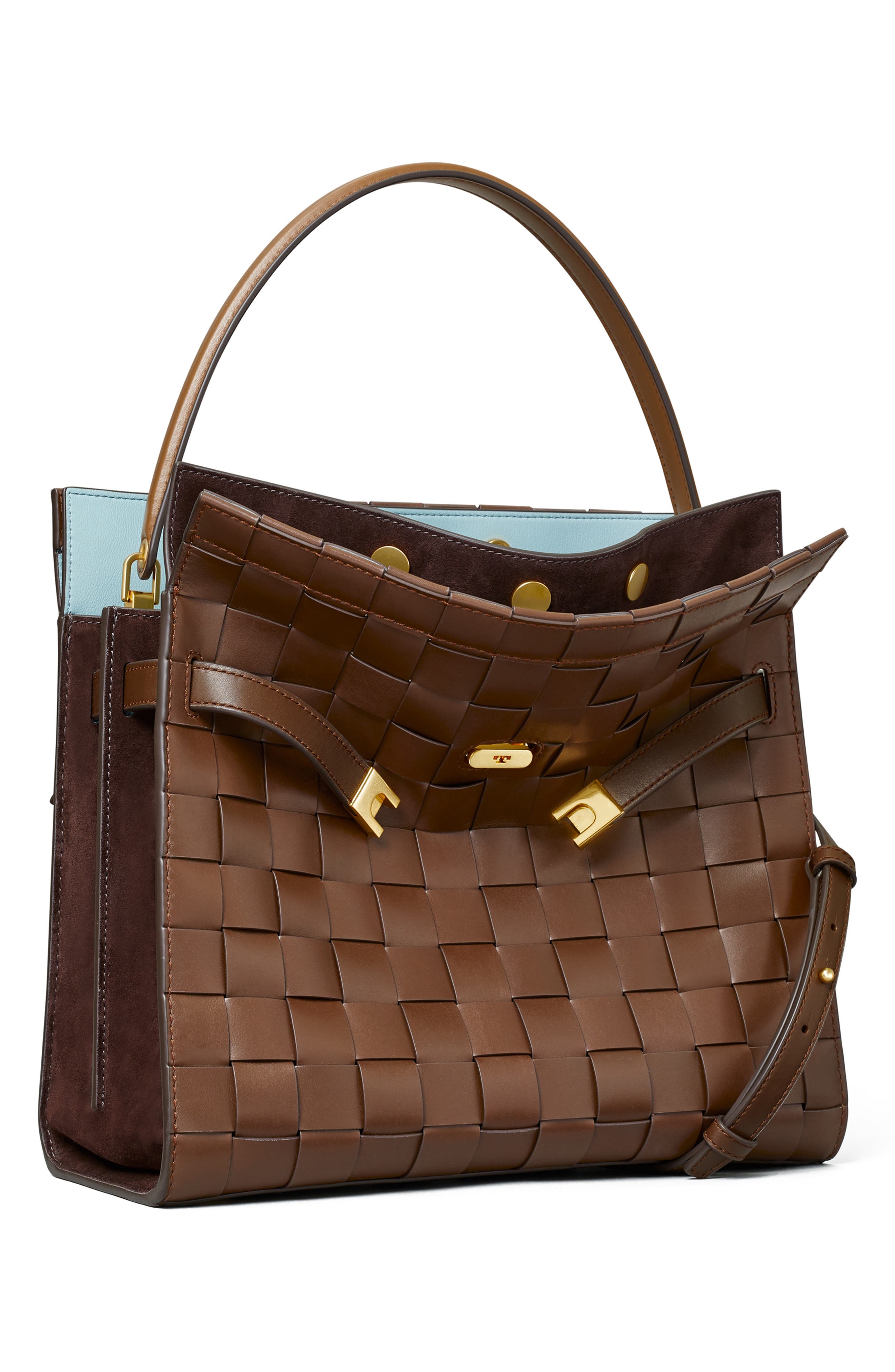 Tory Burch Lee Radziwill Woven Leather Double Bag, Alternate, color, 