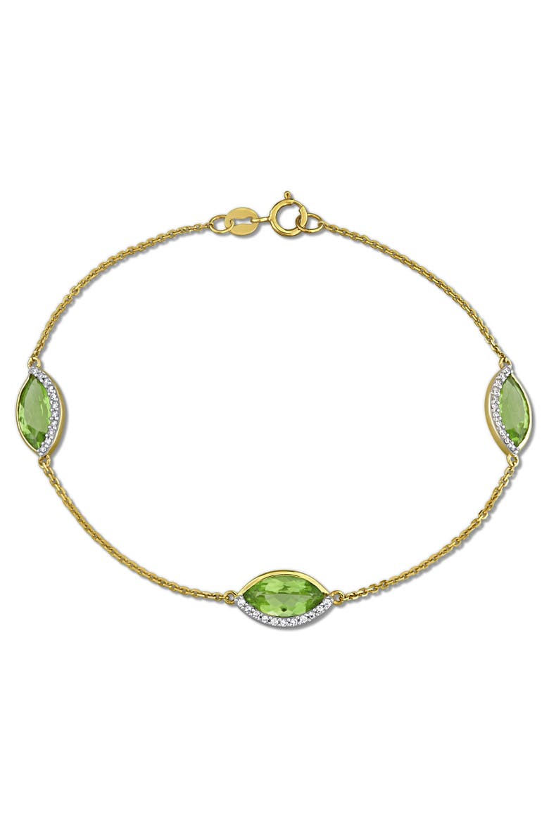 Gemstone & Diamond Station Bracelet 14K, Main, color, Peridot