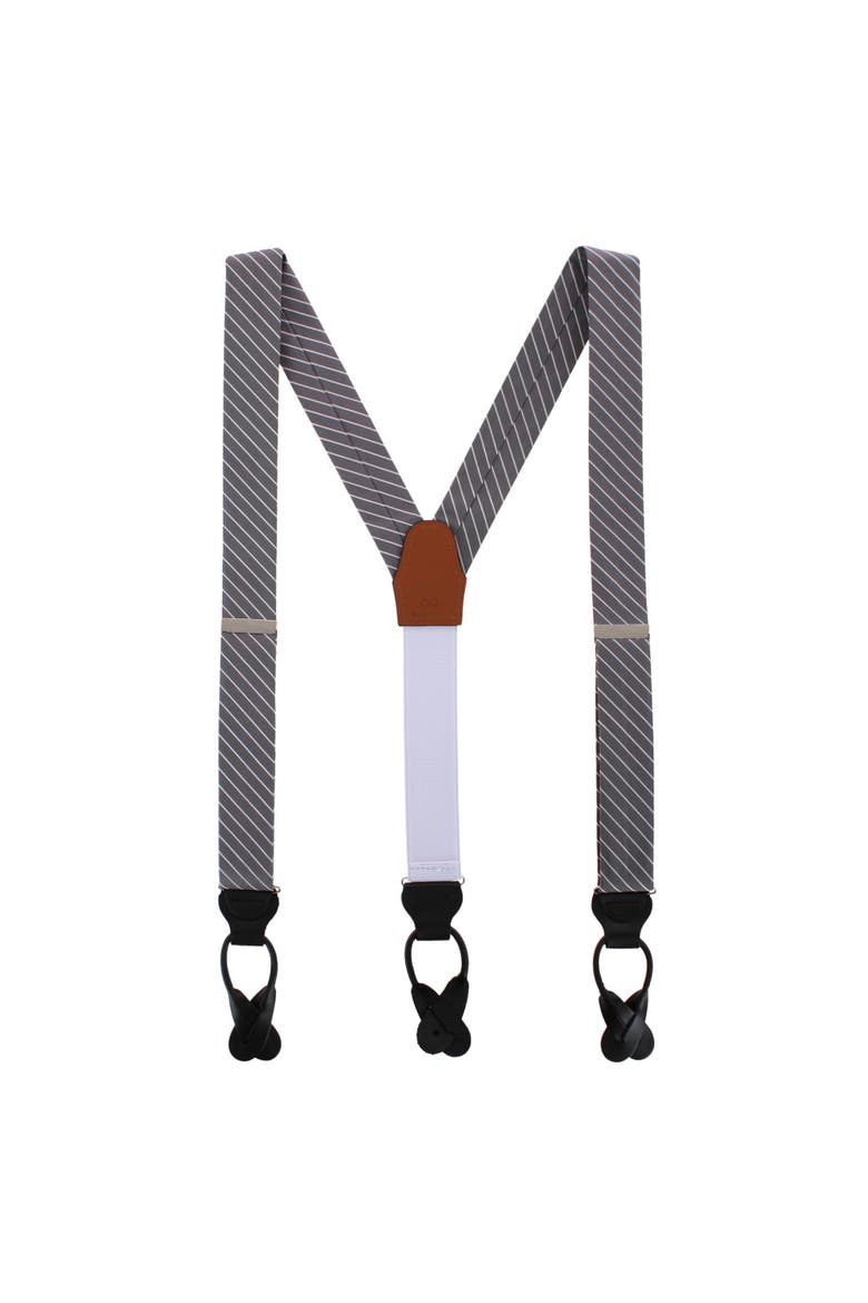 Declan Diagonal Stripe Silk Business Button End Suspenders, Alternate, color, Grey with White Stripe