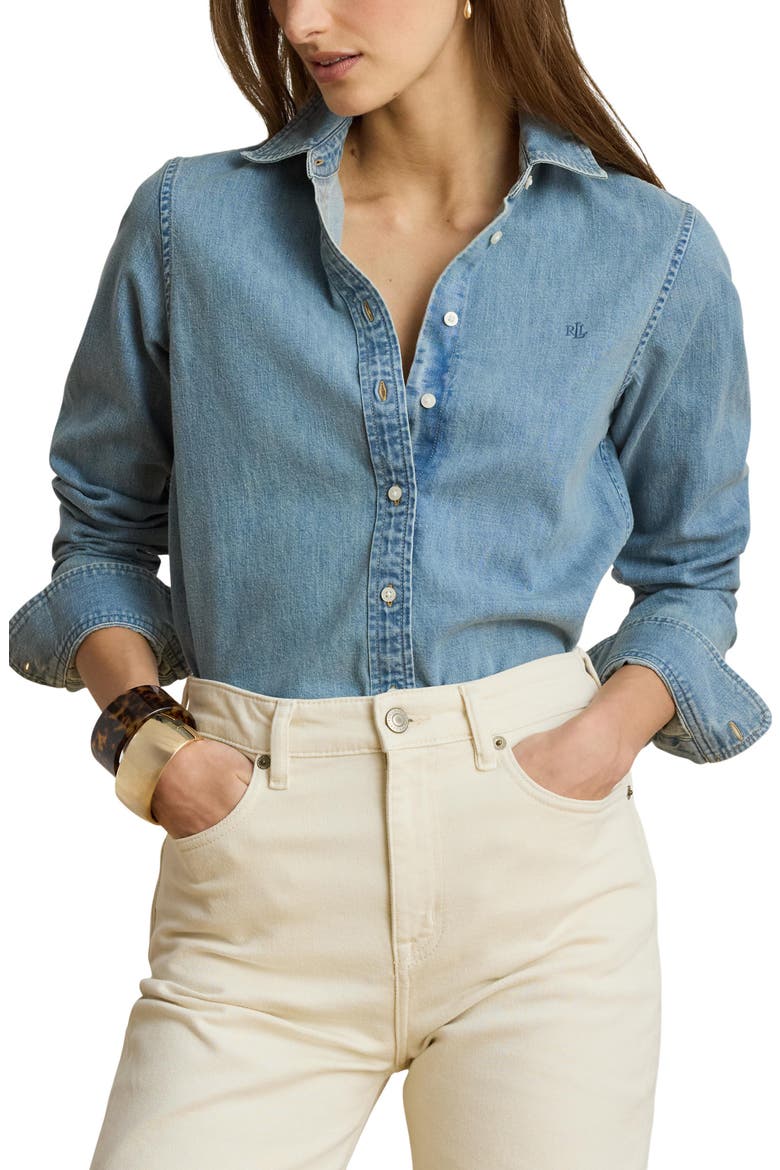 Classic Fit Denim Button-Up Shirt, Main, color, ALICIA WASH BLUE