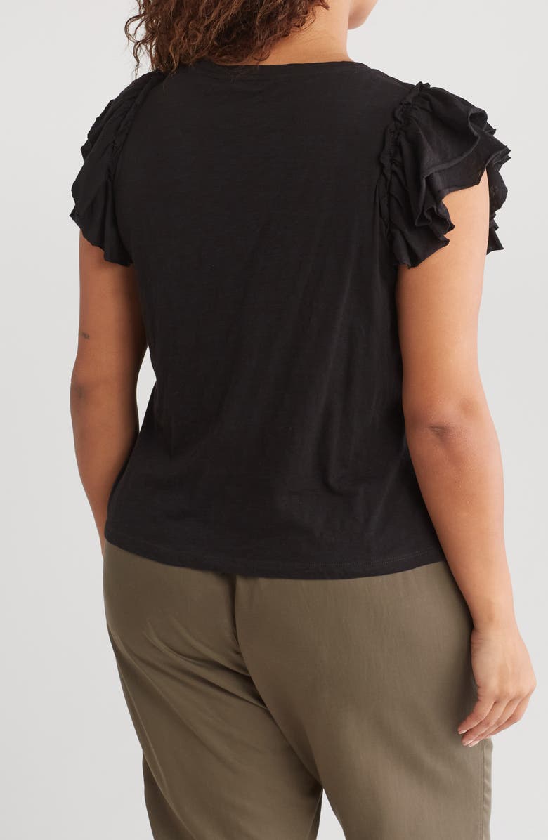 INDUSTRY REPUBLIC CLOTHING Double Flutter Ruffle Sleeve Pima Cotton T-Shirt, Alternate, color, 