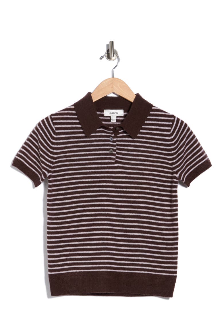 Stripe Cashmere Polo, Alternate, color, CHOCOLATE W/ CREAM STRIPE
