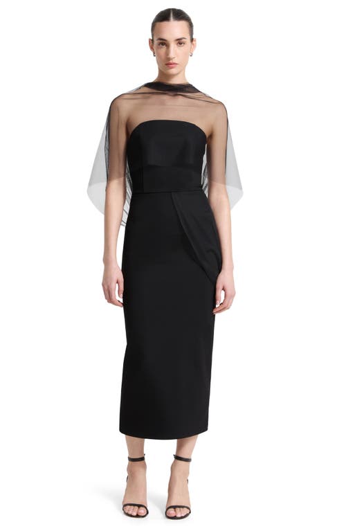 Marcella Dianne Strapless Sheath Dress With Removable Mesh Scarf In Black