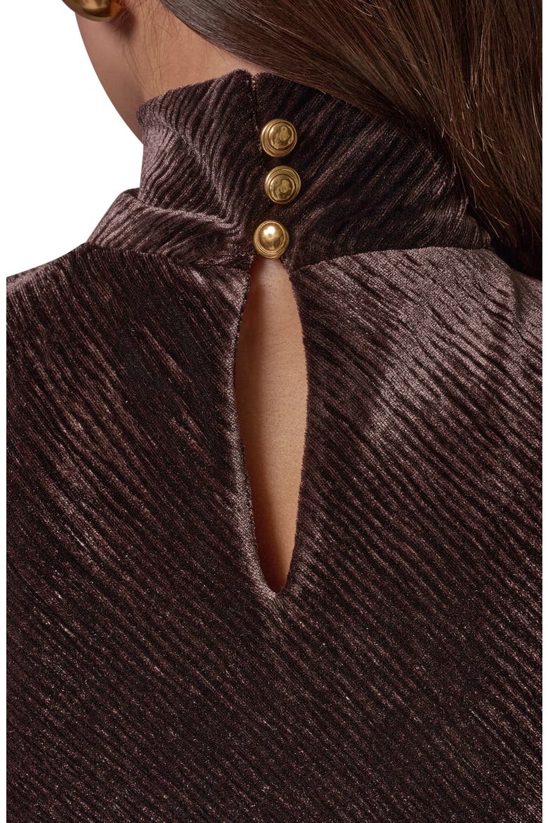 Metallic Plissè Midi Dress, Alternate, color, ESPRESSO