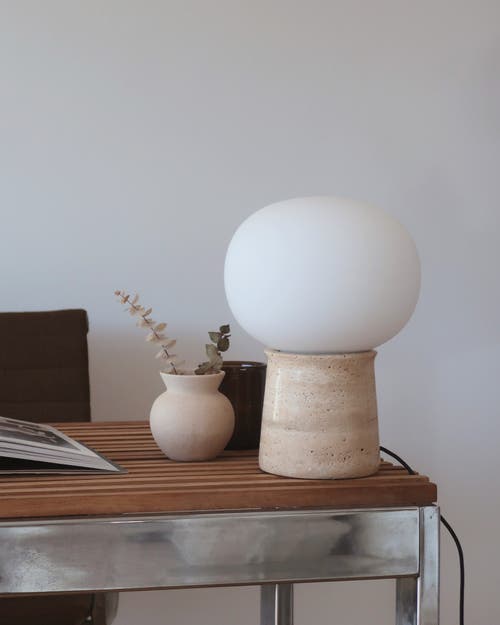 Brightech Neptune 12" Led Table Lamp With Natural Travertine Stone Base In Tan