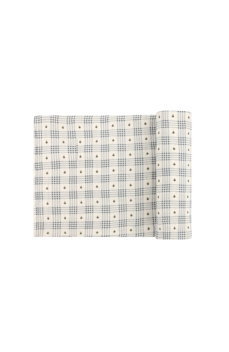 Ely's & Co. Cotton Floral Plaid Collection - Muslin Swaddle, Alternate, color, Ivory/Blue