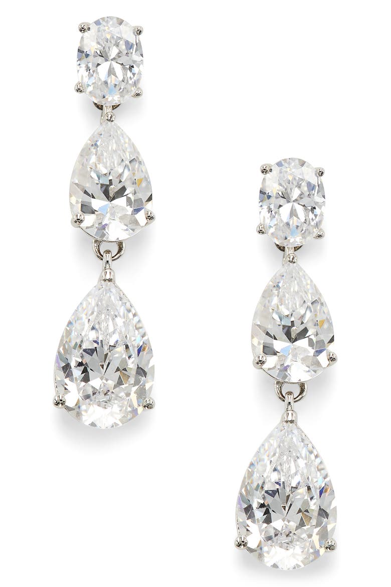 Chiara Cubic Zirconia Drop Earrings, Main, color, RHODIUM