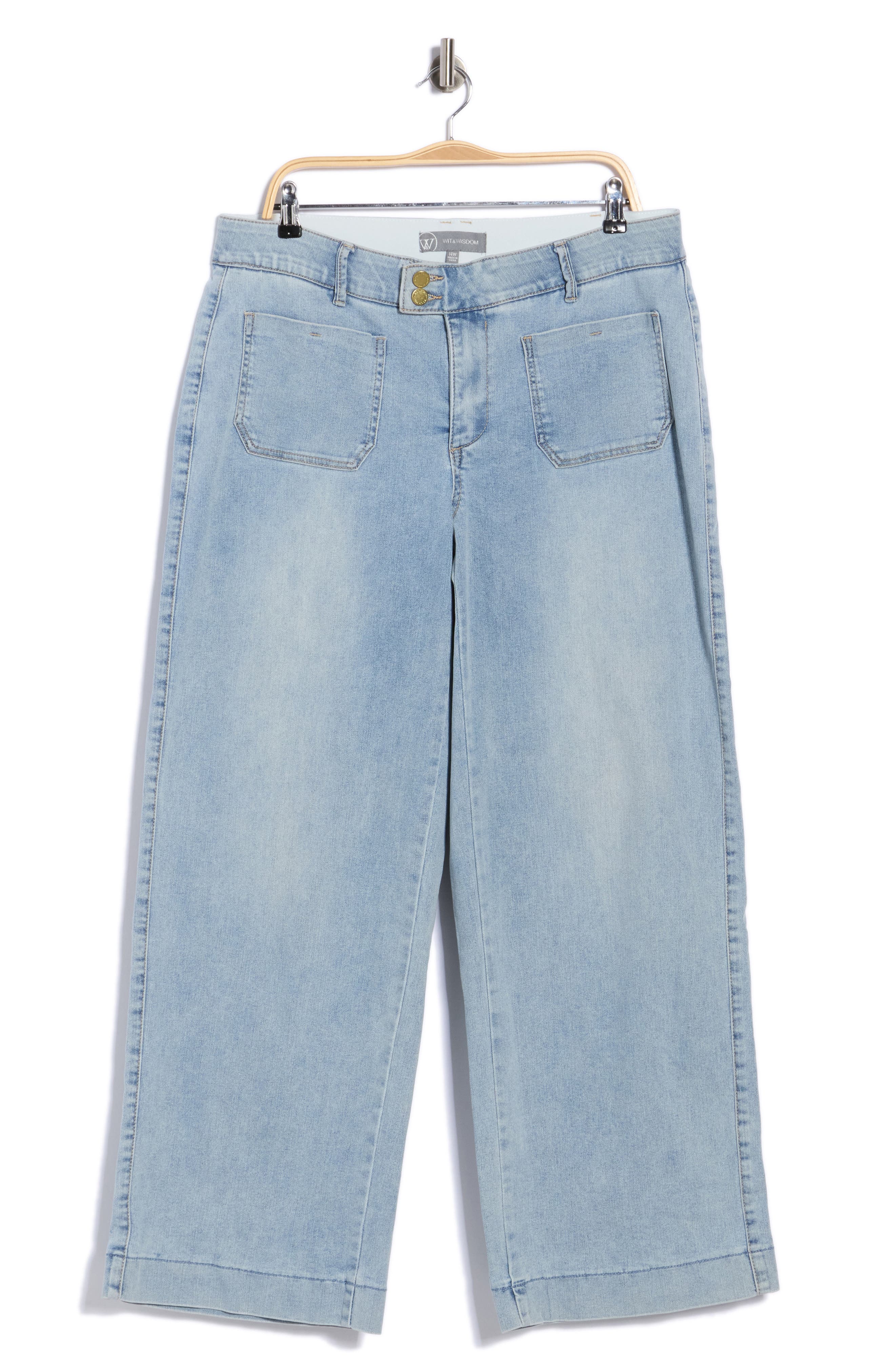 High Waist Patch Pocket Wide Leg Jeans