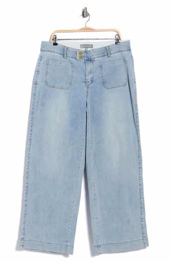 High Waist Patch Pocket Wide Leg Jeans
