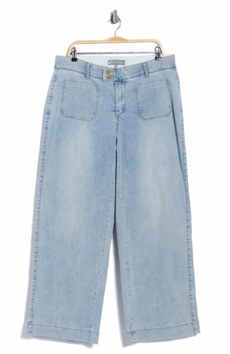 High Waist Patch Pocket Wide Leg Jeans