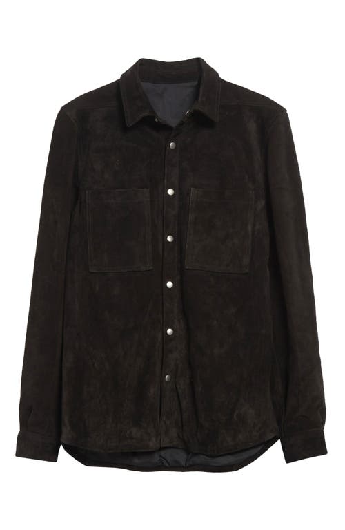 Rick Owens Suede Snap-up Overshirt In Brown