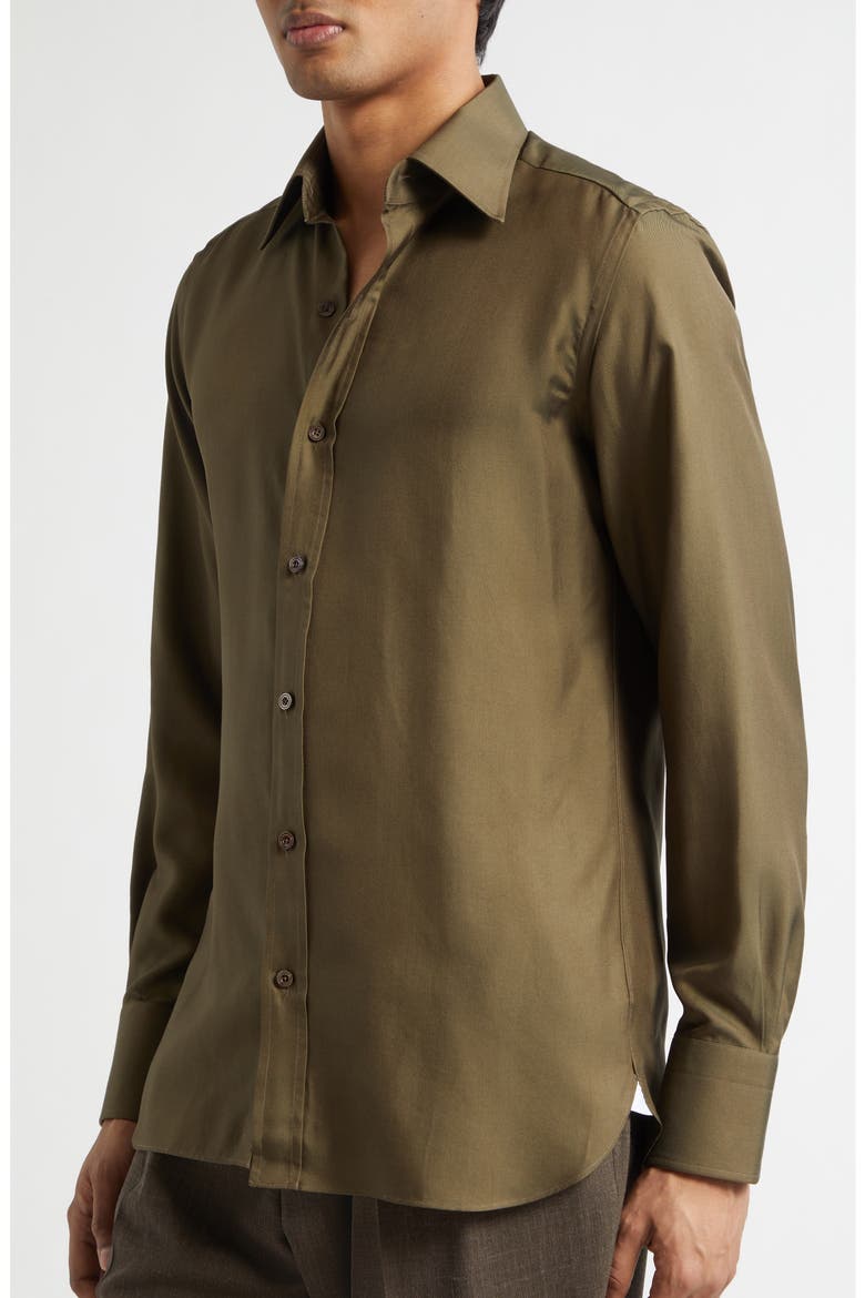 Classic Fit Washed Drapey Twill Button-Up Shirt, Alternate, color, MILITARY GREEN