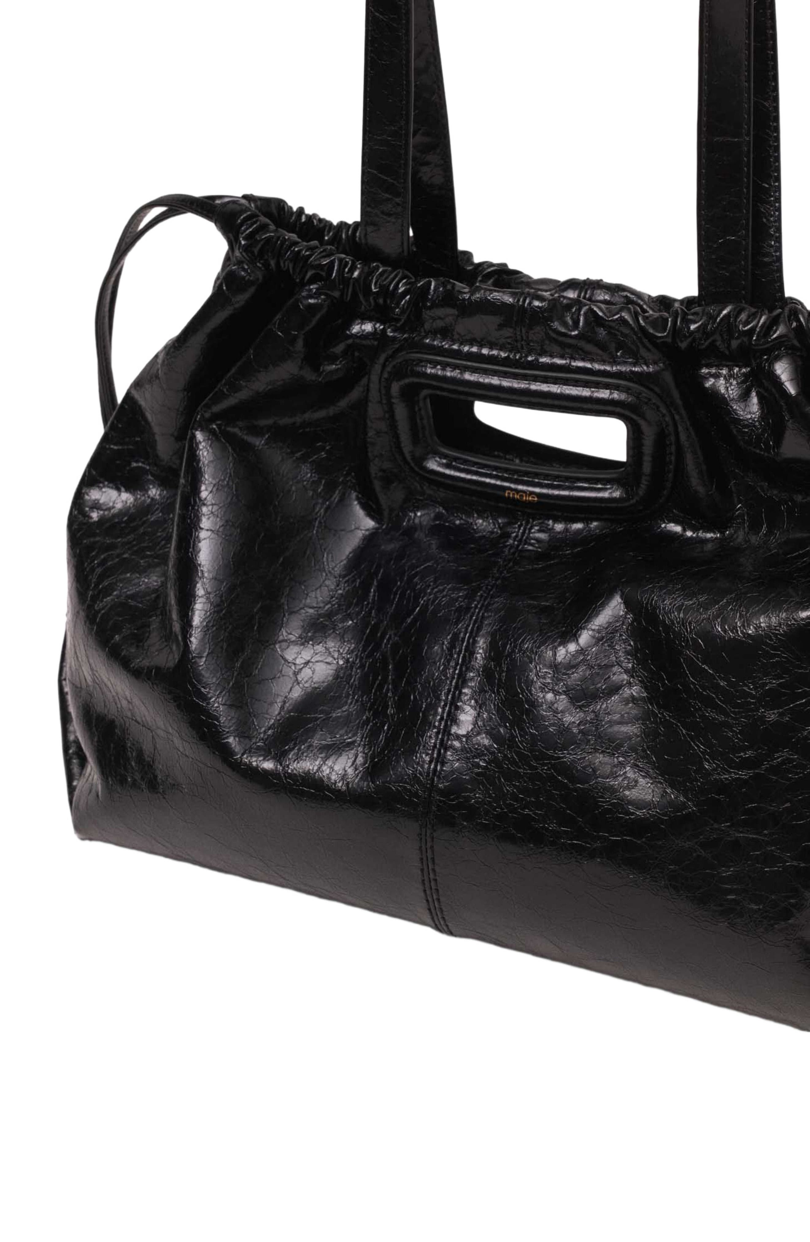 maje Crackled leather M Tote bag, Alternate, color, Black