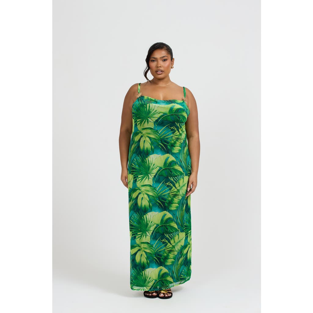 Fashion-szn Curve Print Trim Maxi Dress In Green