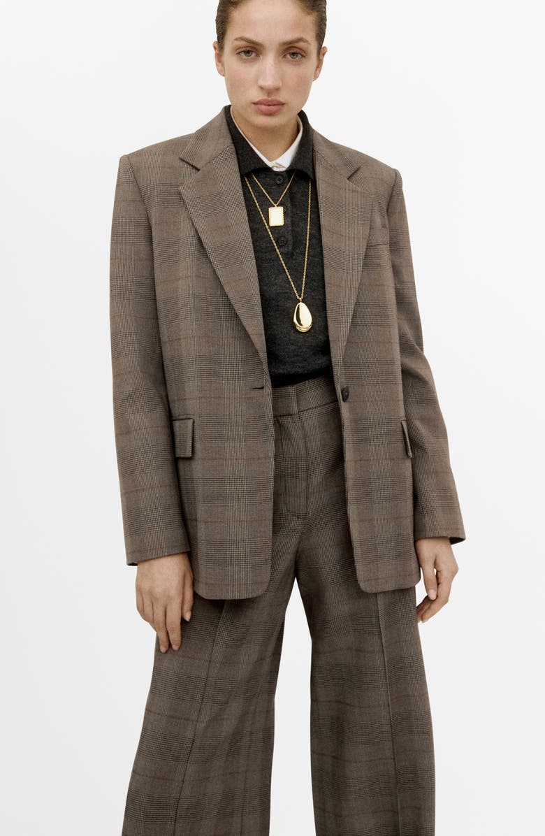 MANGO Check High Rise Straight Leg Pants, Alternate, color, Brown