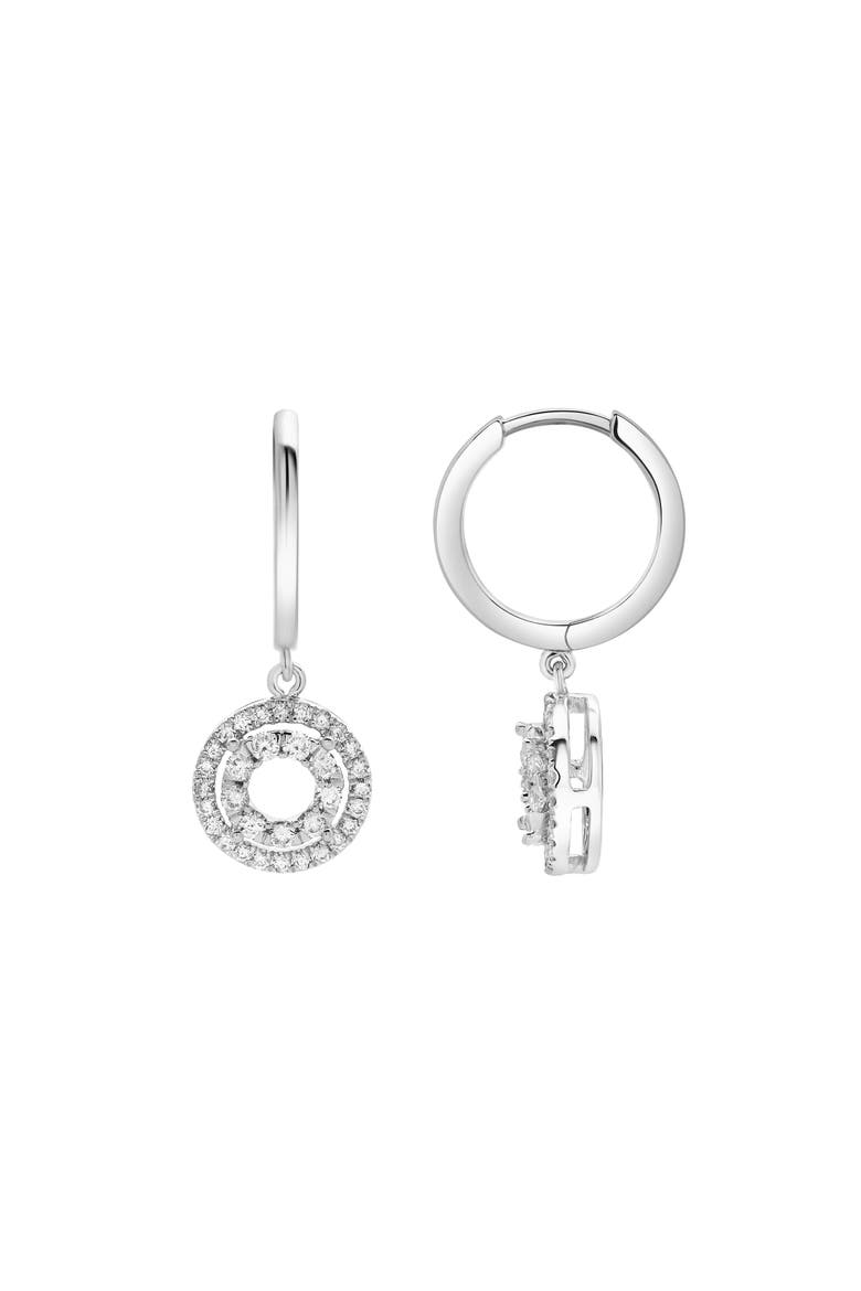 Edwina Pave Round Diamond Drop Huggie Hoop Earrings in 14K Gold, Alternate, color, 14K White Gold