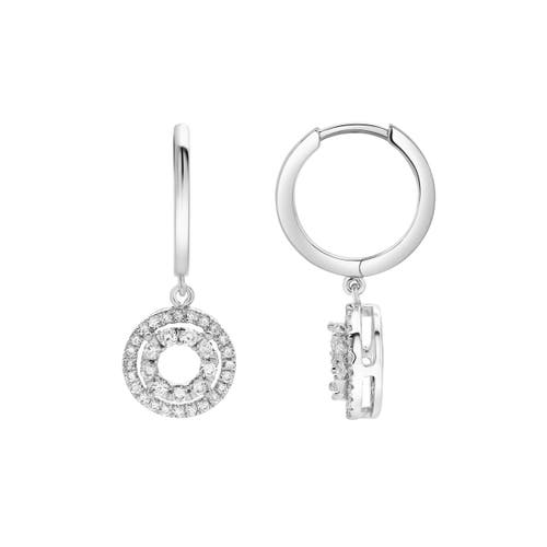 Luvmyjewelry Genevieve Pave Round Diamond Drop Huggie Hoop Earrings In 14k Gold