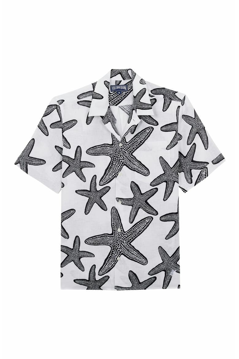 Men's Starlettes Linen Bowling Shirt, Alternate, color, BLANC