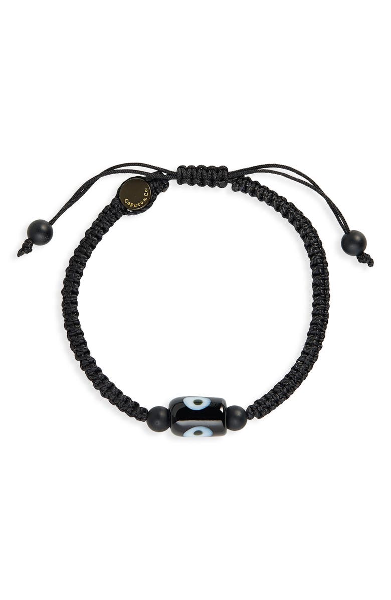 Caputo & Co. Murano Glass Evil Eye Macramé Adjustable Bracelet, Main, color, Black
