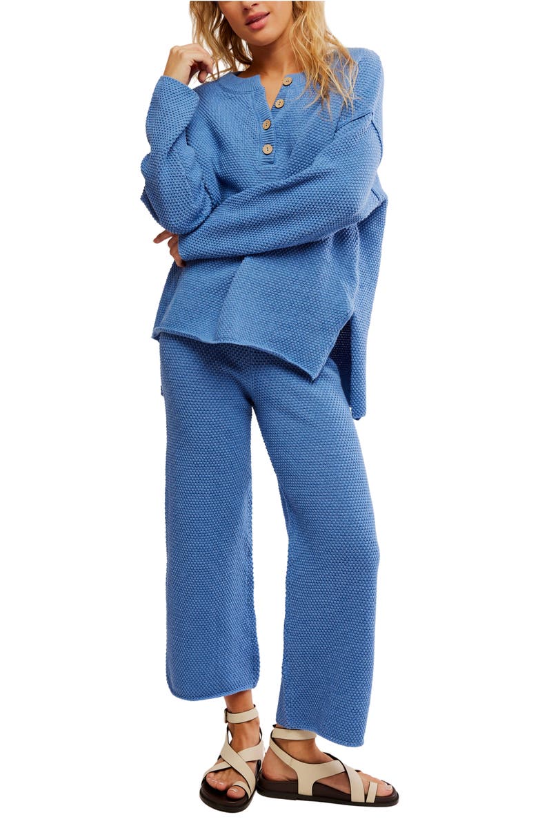 free-est Hailee Waffle Stitch Long Sleeve Top & Wide Leg Pants Knit Set